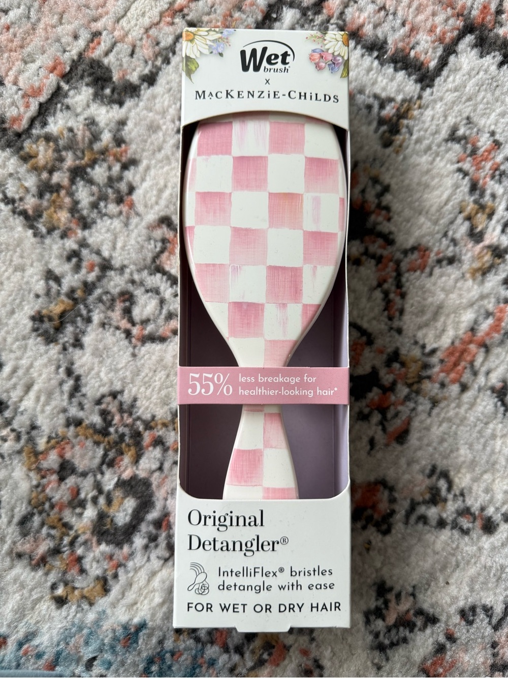 NEW- Wet Brush x Mackenzie Childs Pink Checkered Hair Brush - Picture 2 of 7